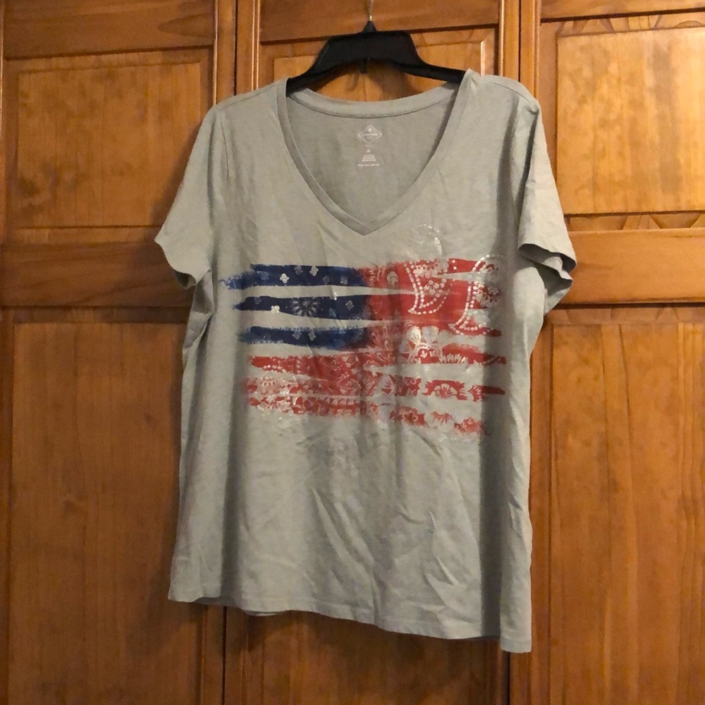 St. John's Bay Gray American Flag Americana Short Sleeve Shirt